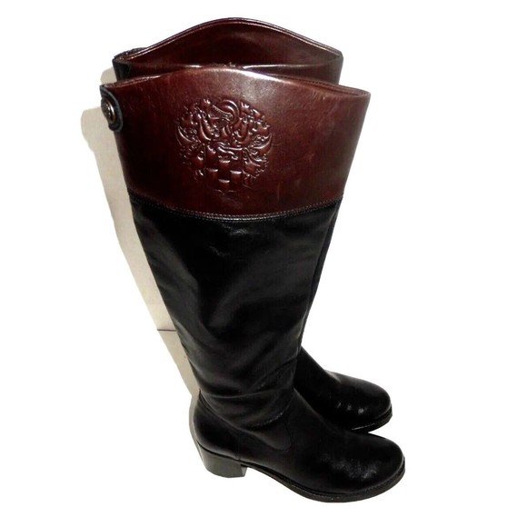 Vince Camuto Duke Women's 7B Tall Leather Riding Boots Side Zip Black Brown - Picture 2 of 11